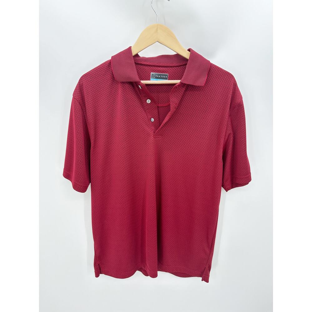 PGA Tour Mens Red Textured Short Sleeve Golf Polo Shirt Size Large L BM27